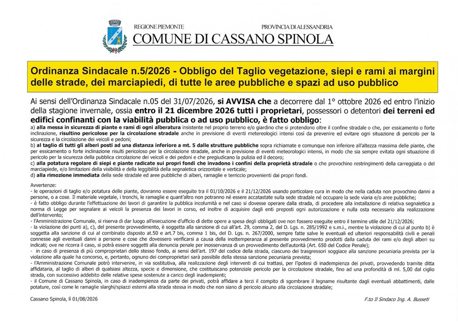 Manifesto stralcio Ordinanza Sindacale n.5/2026